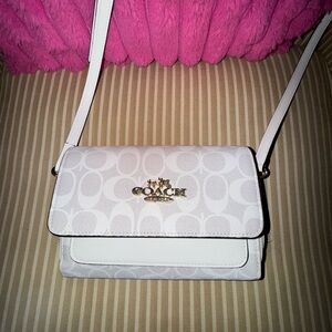 Coach White Leather Crossbody Bag with Gold Accents